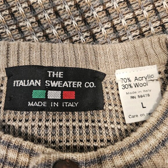 The Italian Sweater Co. Mens Large 3D Knit Geometric Grandpa wool blend Crewneck - Picture 5 of 10